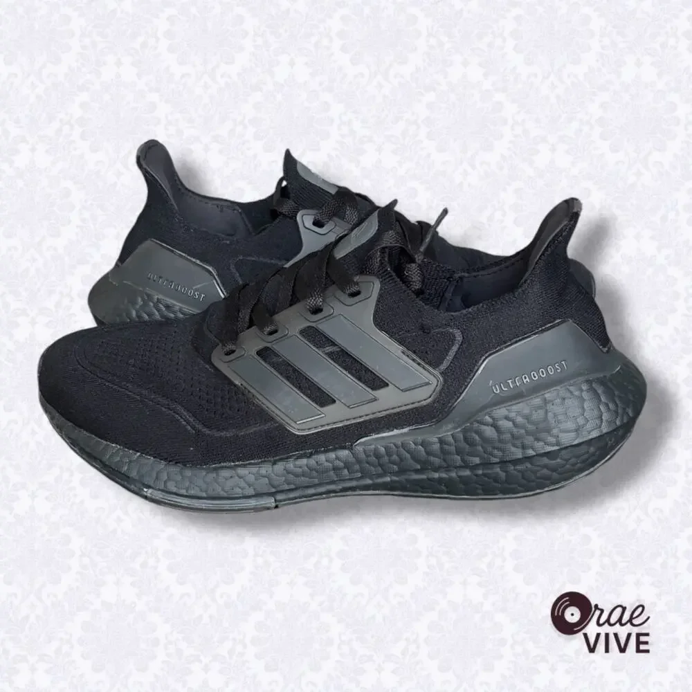 Adidas UltraBoost 21 All Black Triple Black Womens 8.5 Running Shoes